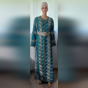 Vintage Turquoise Moroccan Takshita - Timeless Elegance in Size L